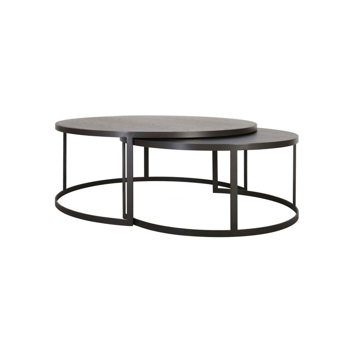 Block & Chisel round antique weathered oak nested coffee table with matt black base