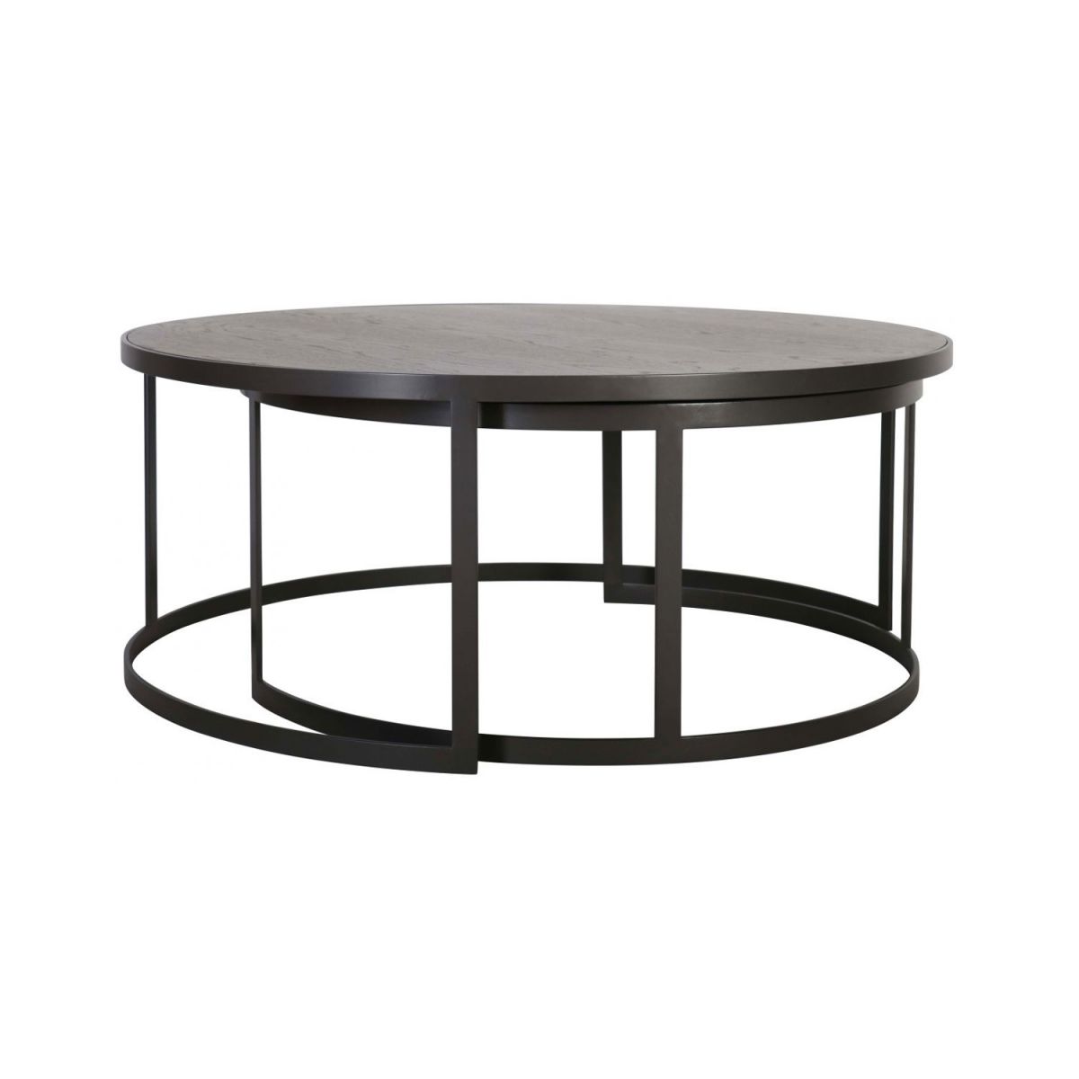 Block & Chisel round antique weathered oak nested coffee table with matt black base