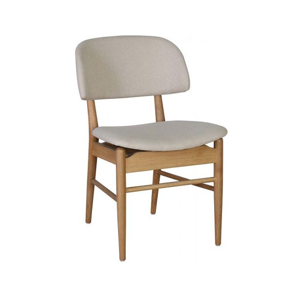 Block & Chisel beige linen upholstered dining chair with oak wood legs