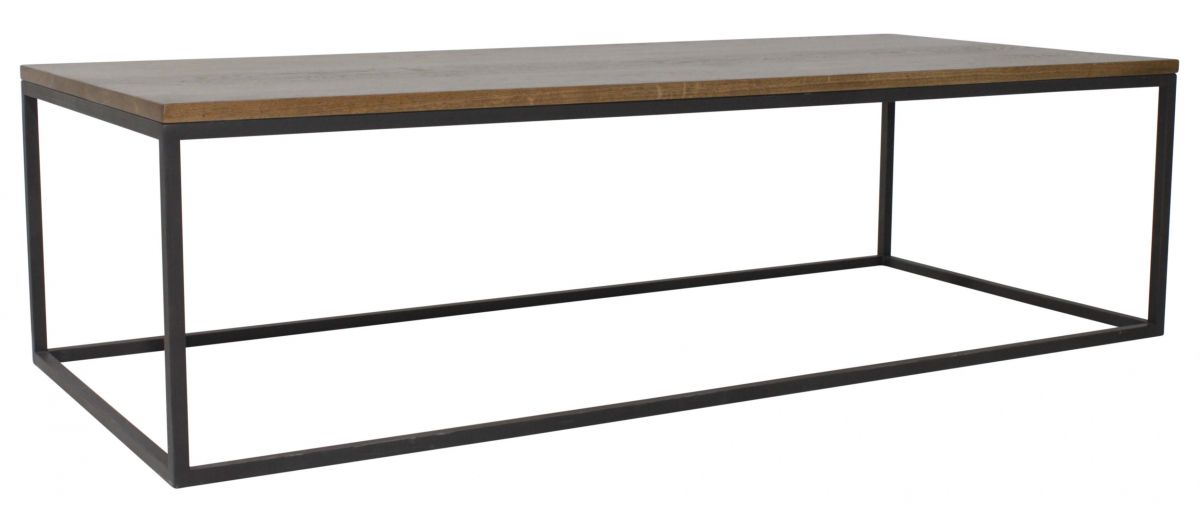 Block & Chisel rectangular weathered oak coffee table with black wrought iron base