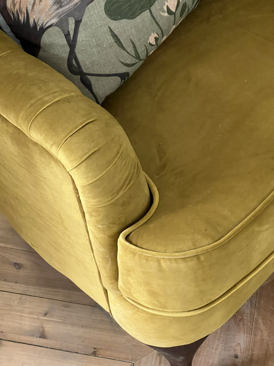 gold velvet occasional chair with deep buttoned back