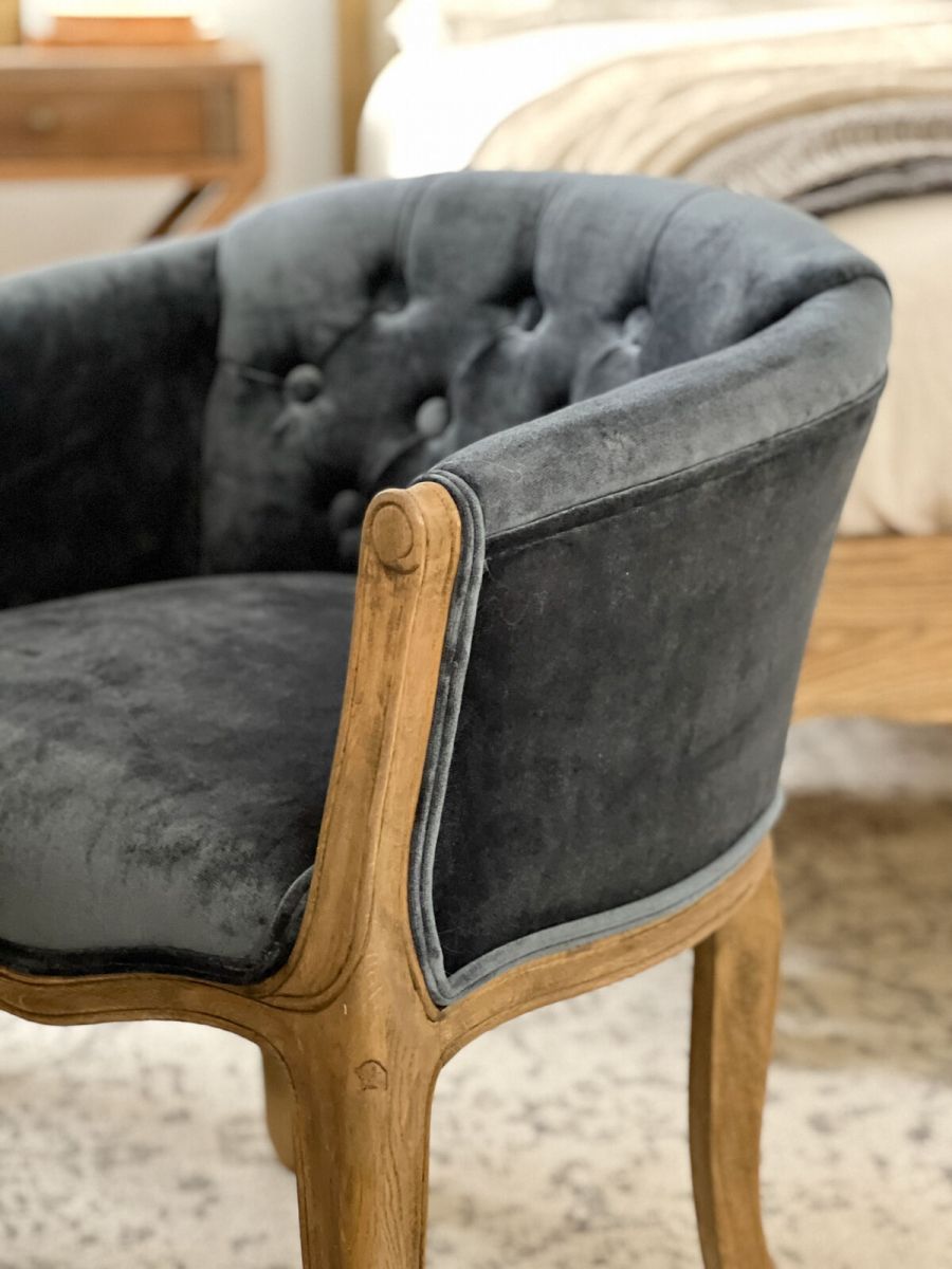 Small french tub chair upholstered in velvet