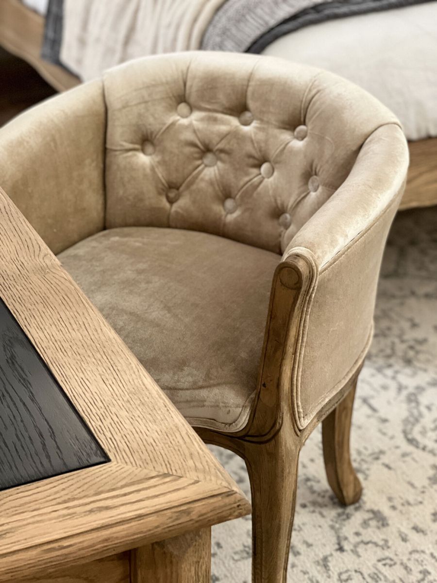 Small french tub chair upholstered in velvet