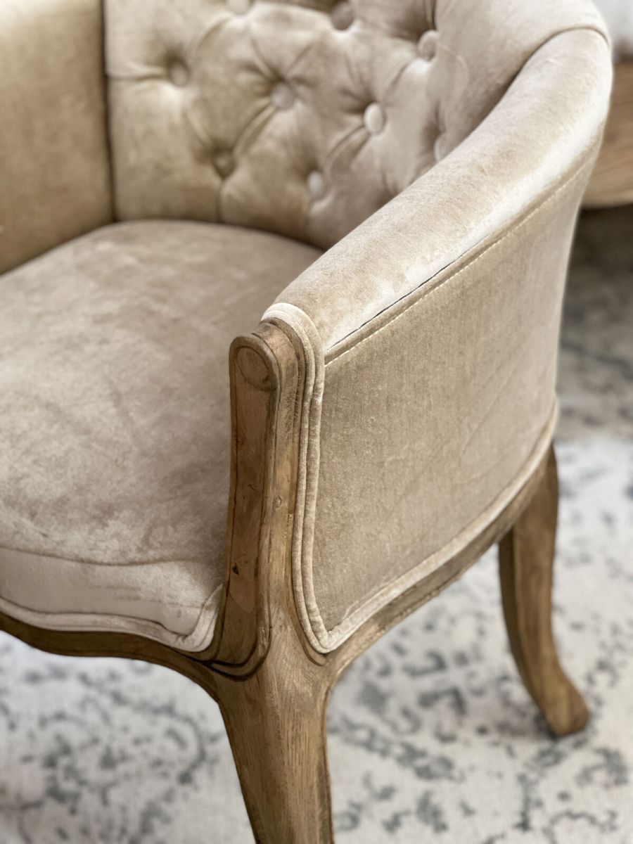 Small french tub chair upholstered in velvet