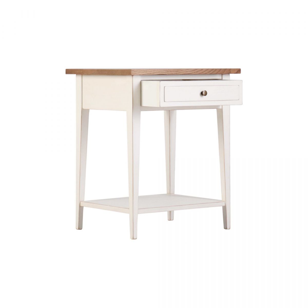 Block & Chisel weathered oak pedestal with an antique white base