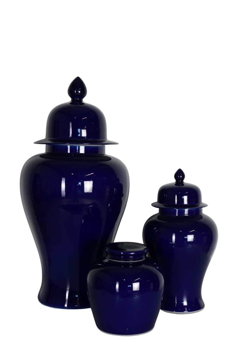 Blue ceramic jar with lid 