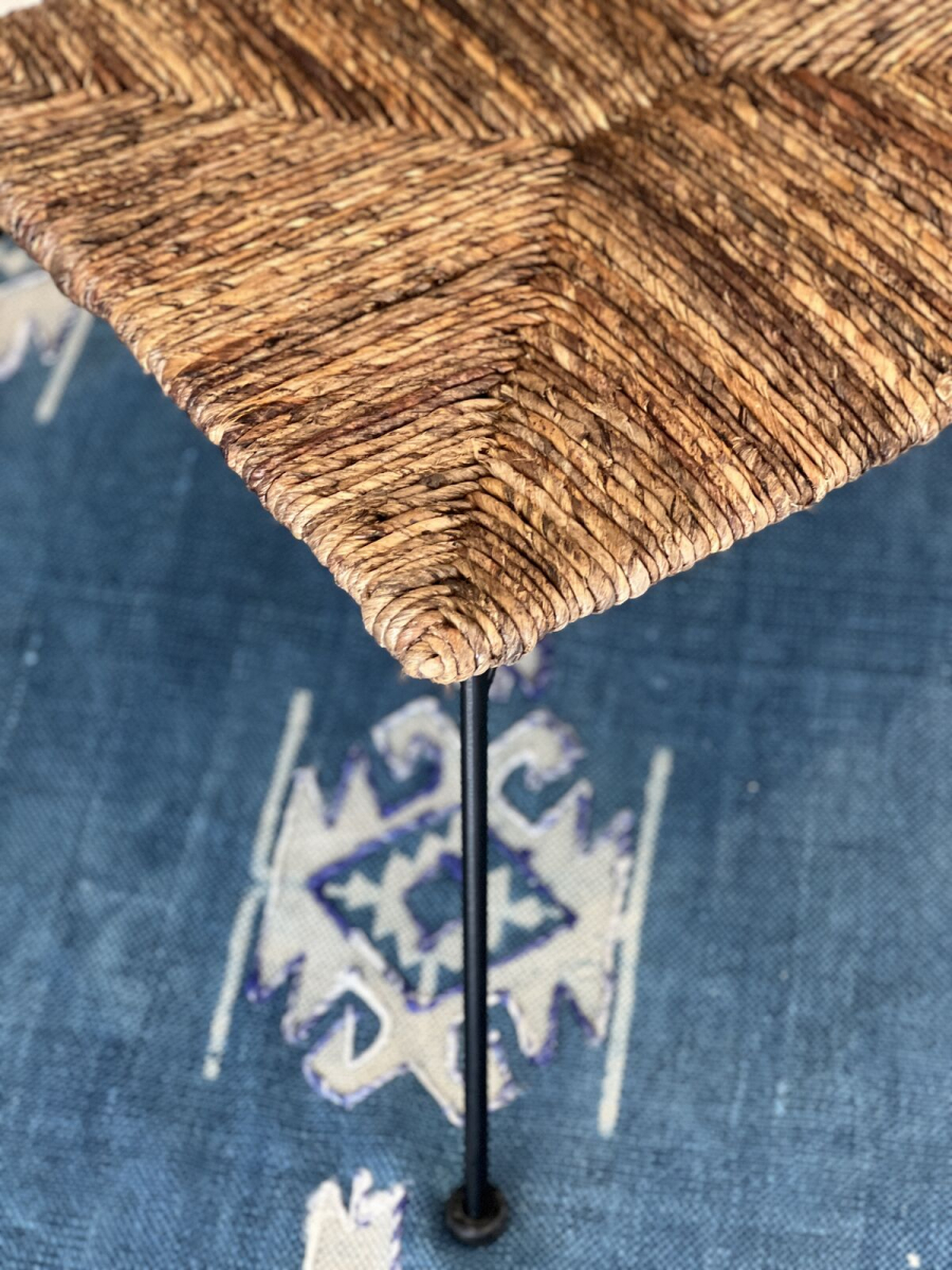blue cotton rug with fringe