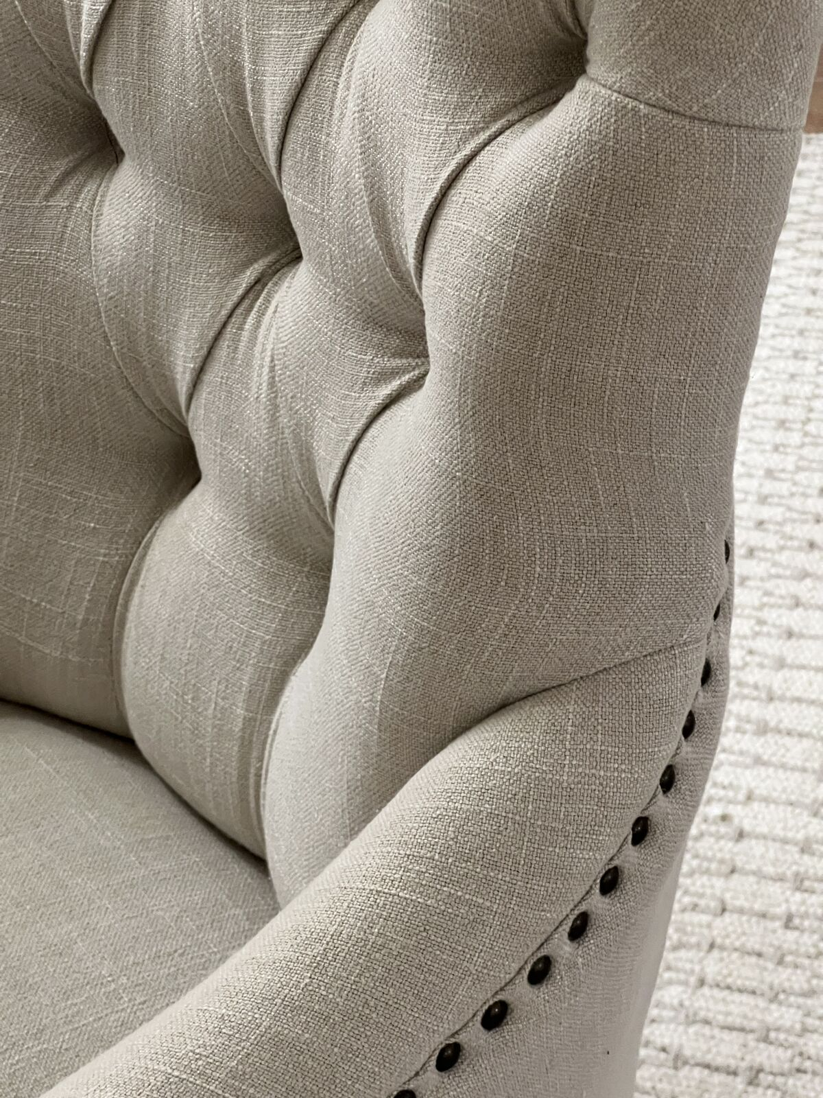 Cream upholstered carver chair with buttoned detail oak legs Château collection
