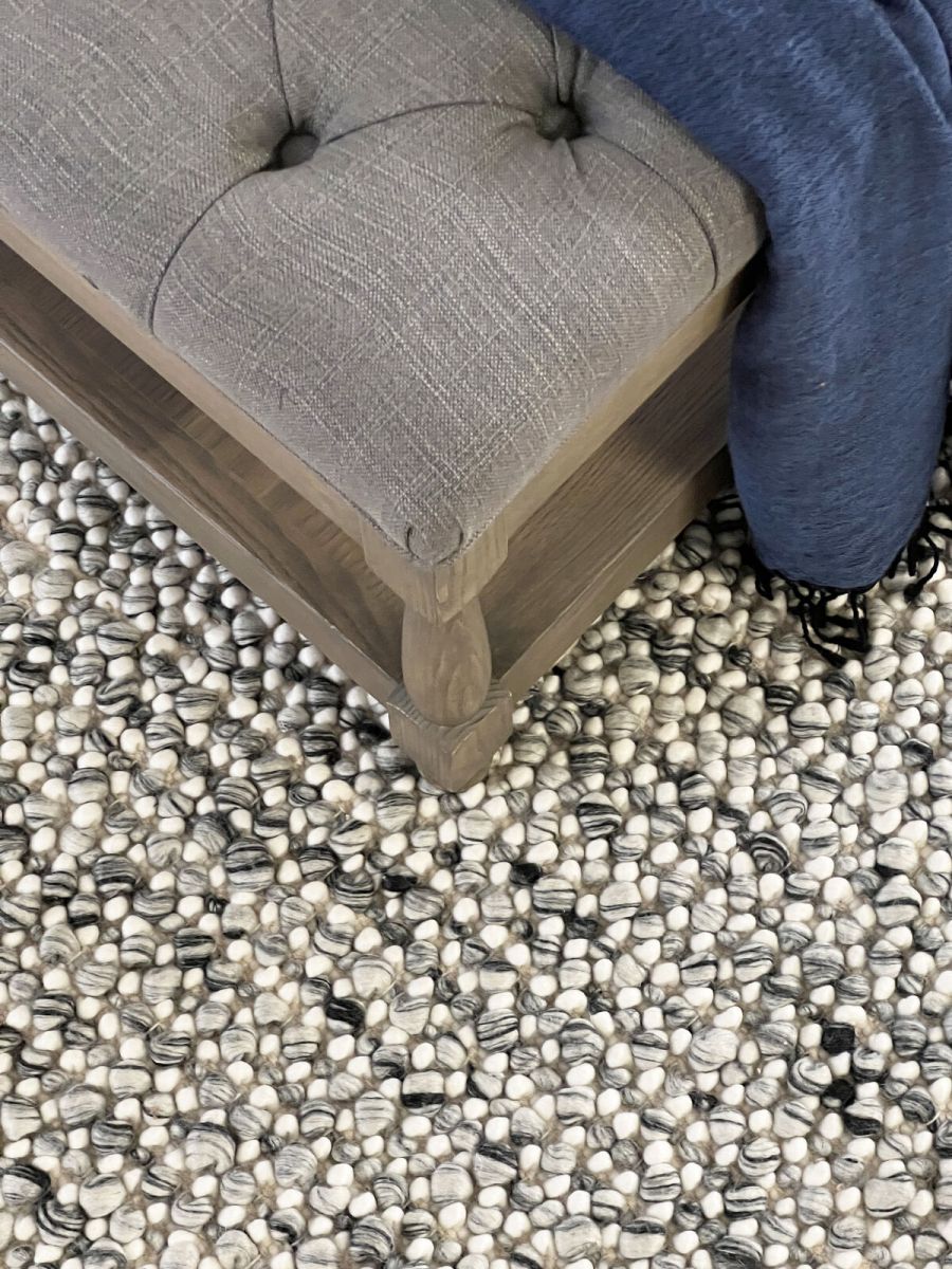 grey deep buttoned ottoman with wooden base Château Collection 