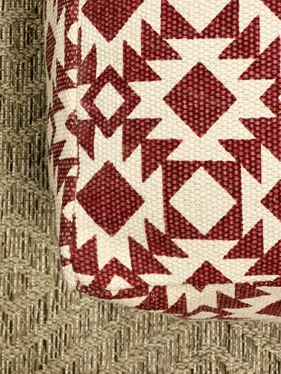 red and white square pouffe 