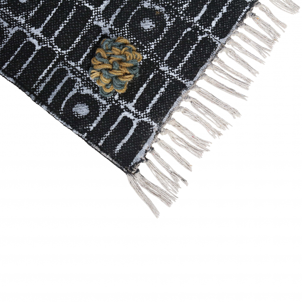 Indus rug in black with mustard detail