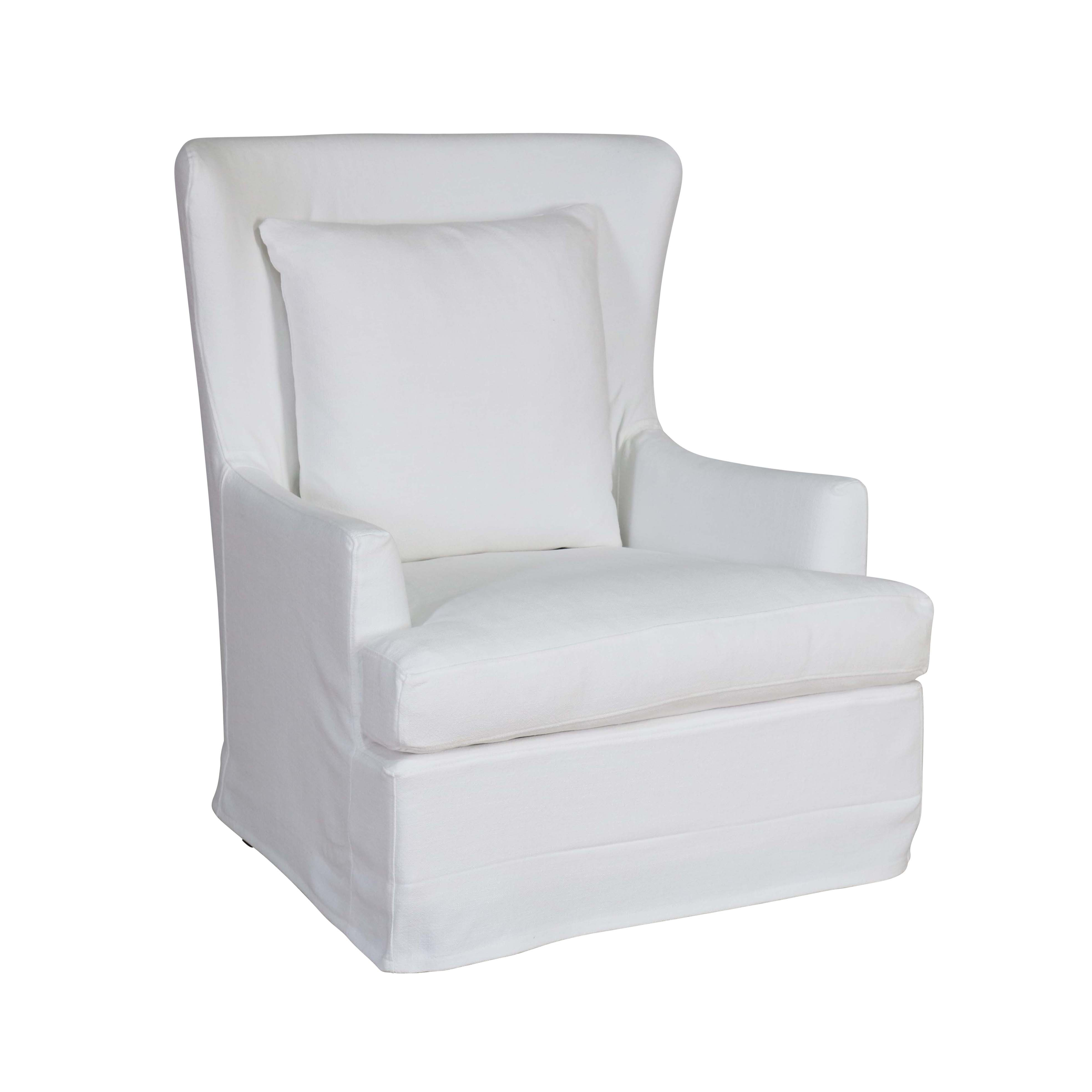 Slipcover wingback armchair in white linen Château collection