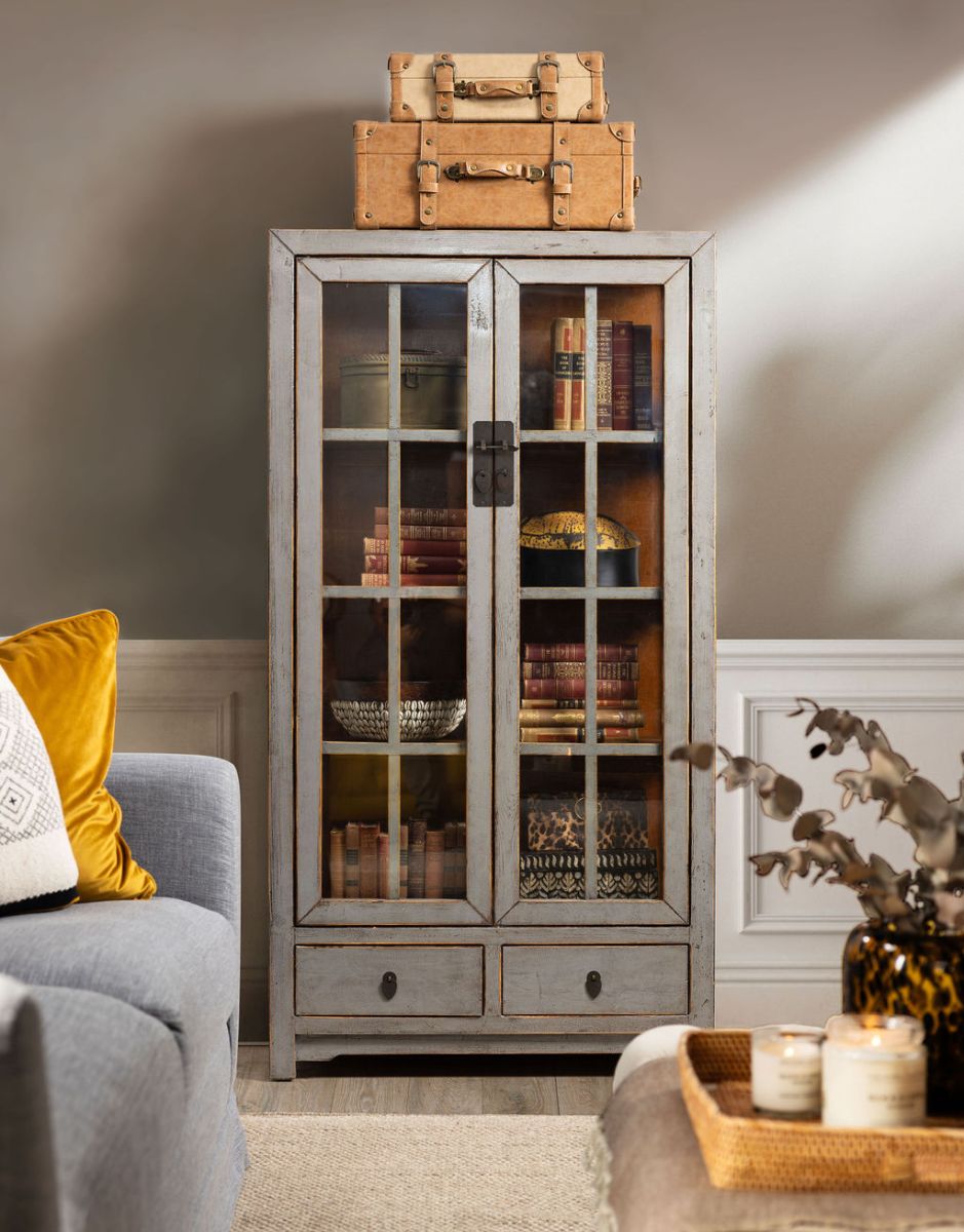 Cabinet with glass doors and drawers