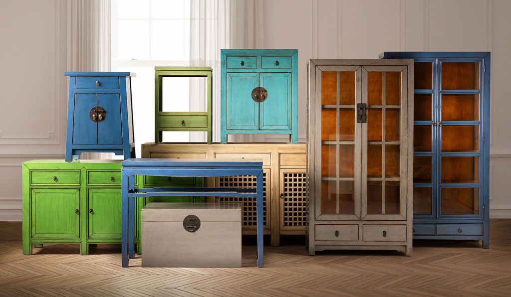 Painted cabinet with glass doors and drawers