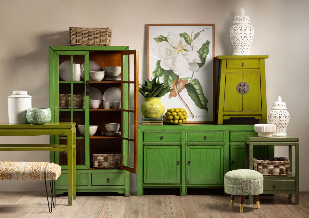 Cabinet with glass doors and drawers