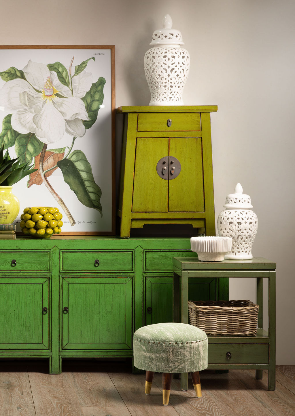 Olive green lacquered cabinet Indochine collection 