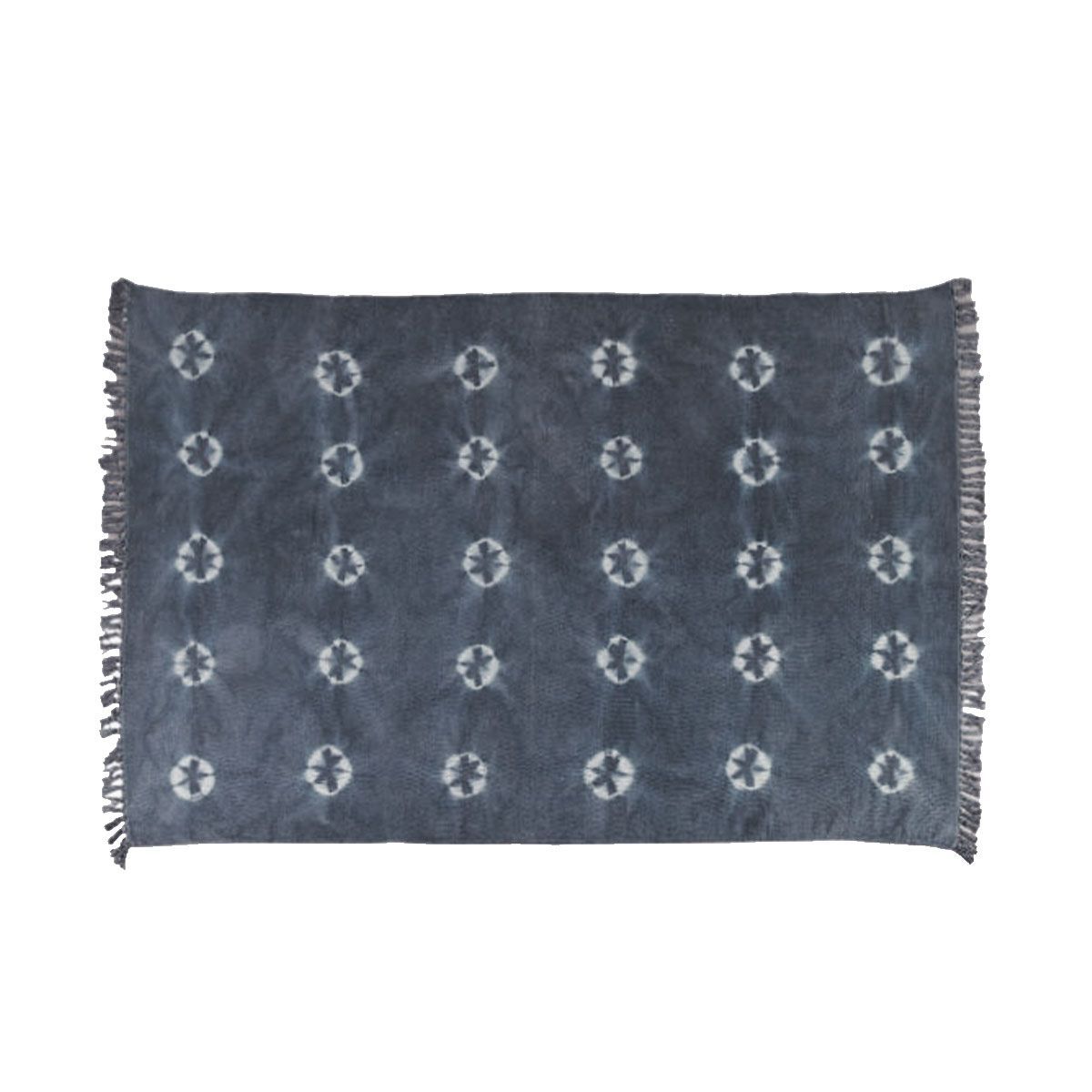 blue cotton rug with flower detail