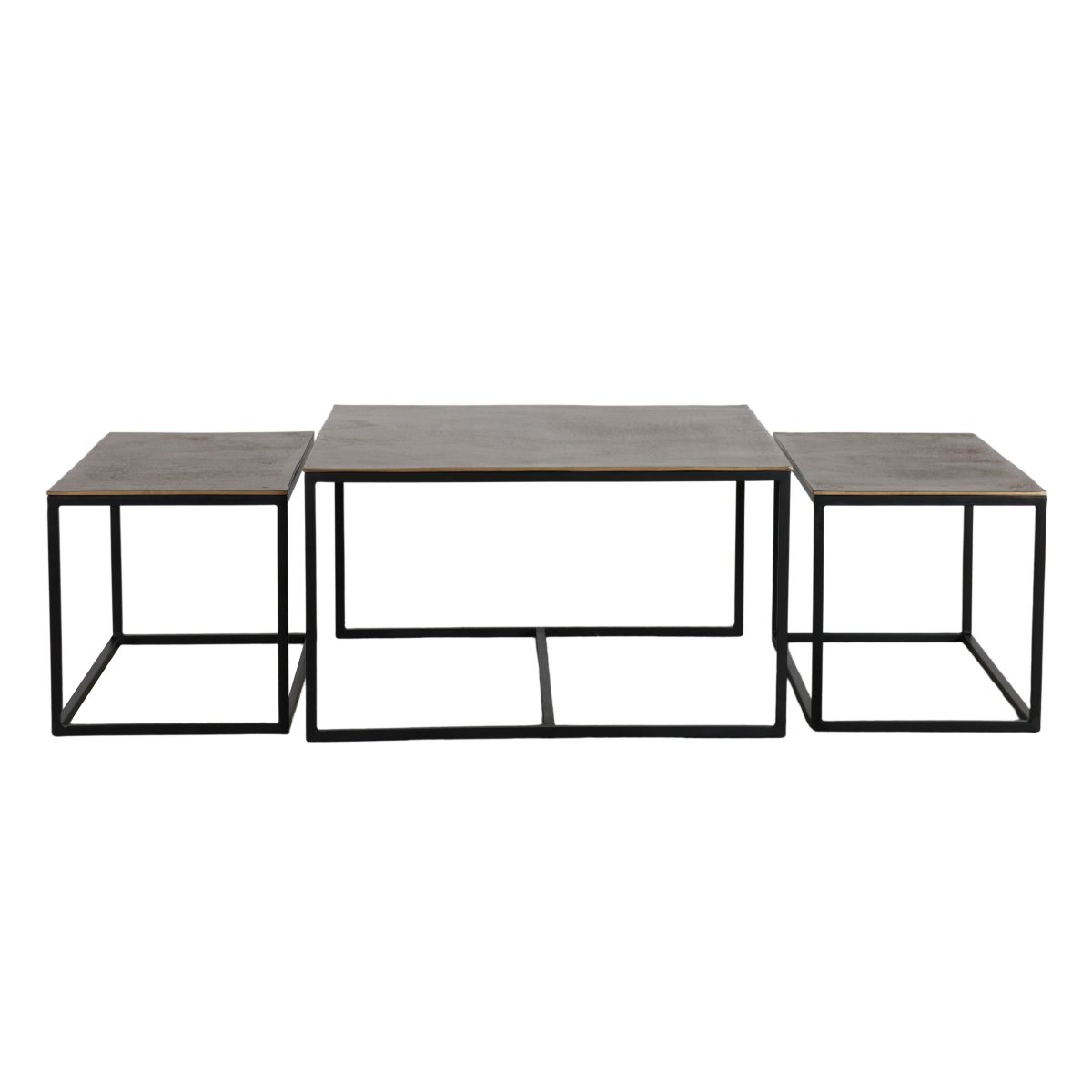 Nesting coffee tables metal with antique brass tops