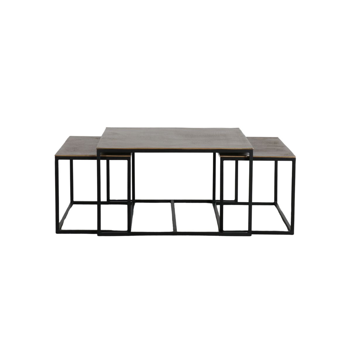 Nesting coffee tables metal with antique brass tops