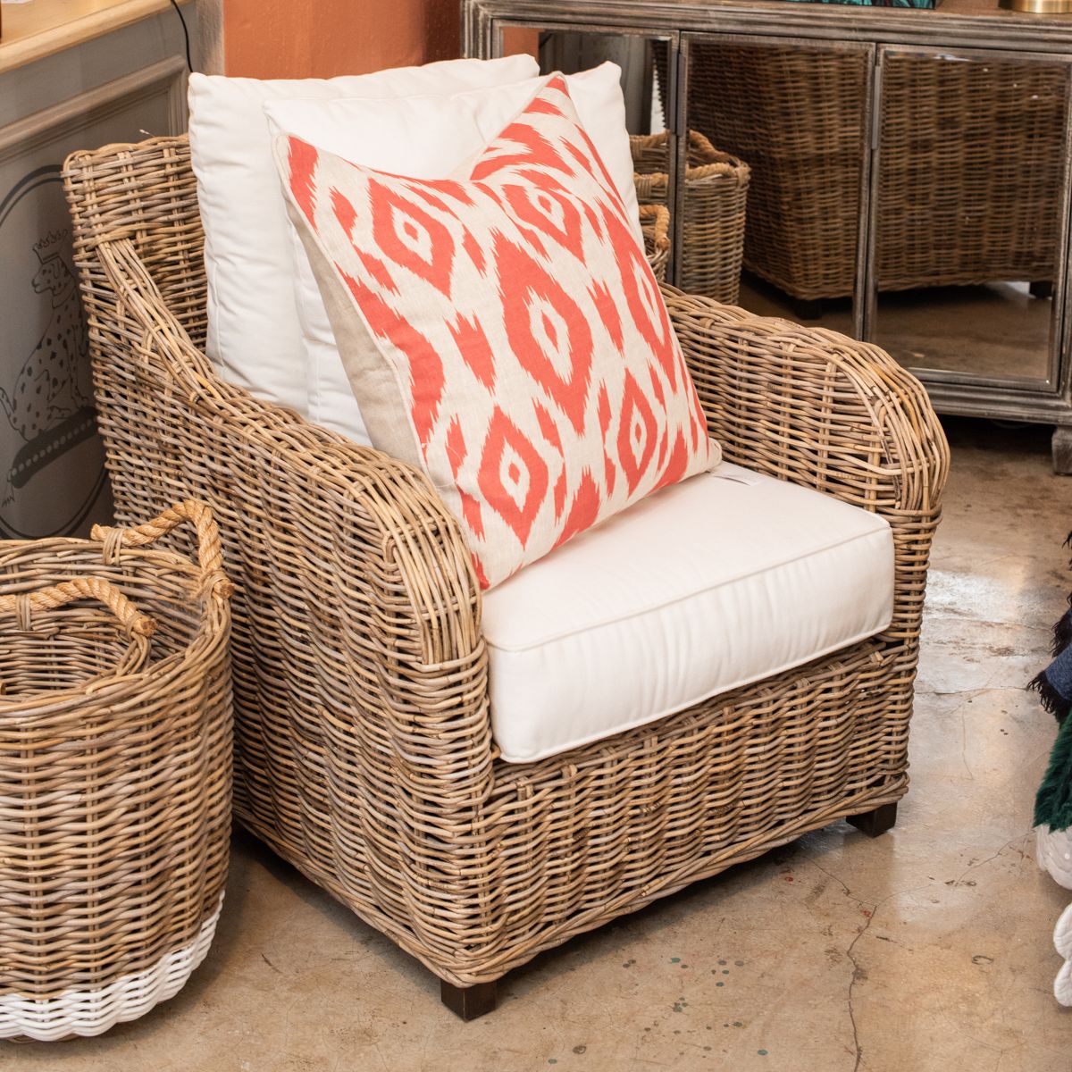 Block & Chisel ikat red orange pattern scatter cushion front