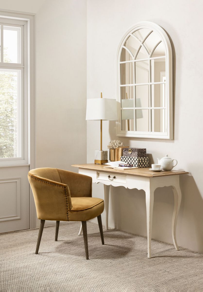 Old gold velvet tub chair with oak legs