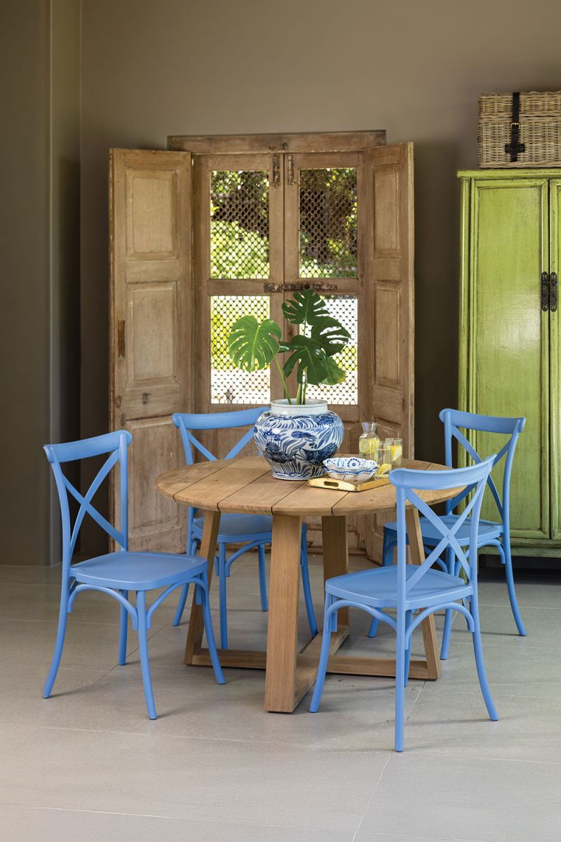 Block and chisel pvc cross back dining chair 