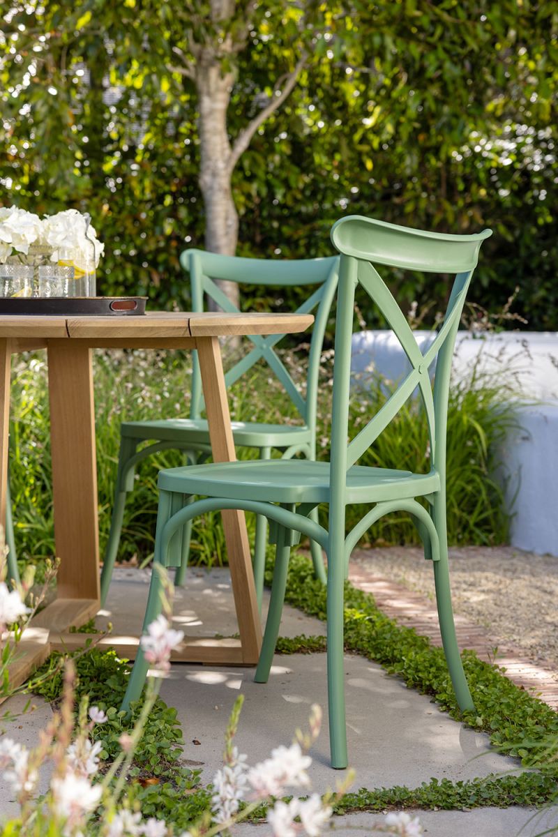 Block and chisel pvc cross back dining chair 