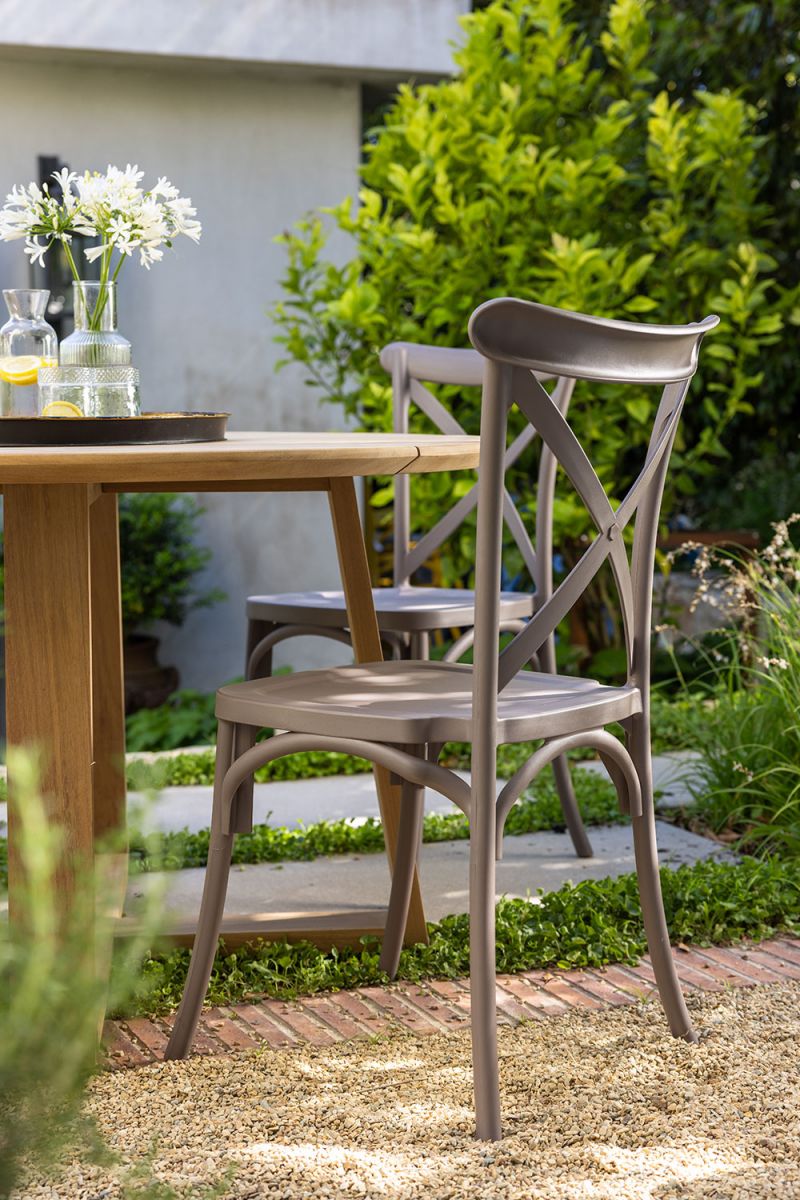 Block and chisel pvc cross back dining chair 