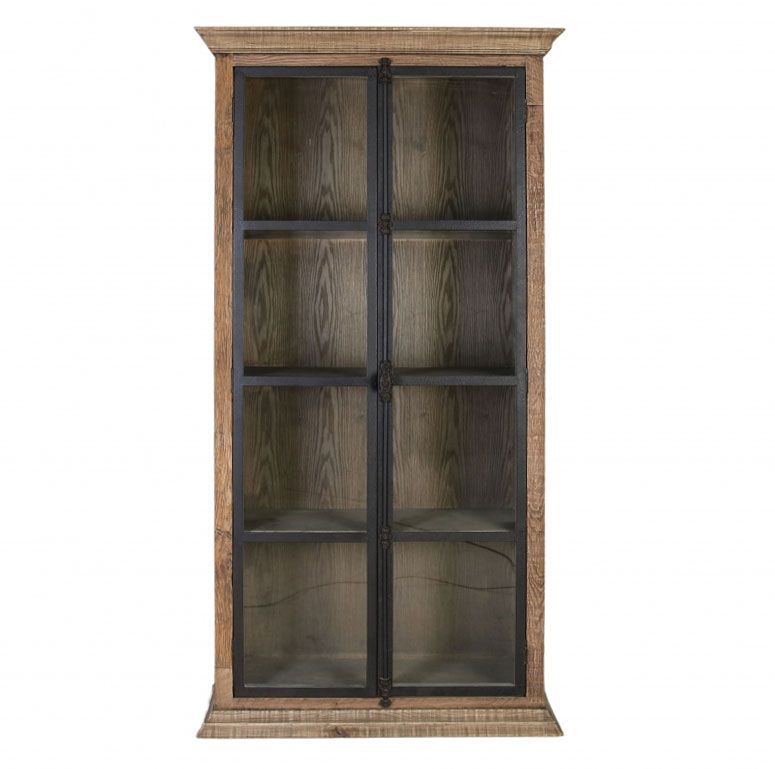 wooden bookcase with glass panel doors 