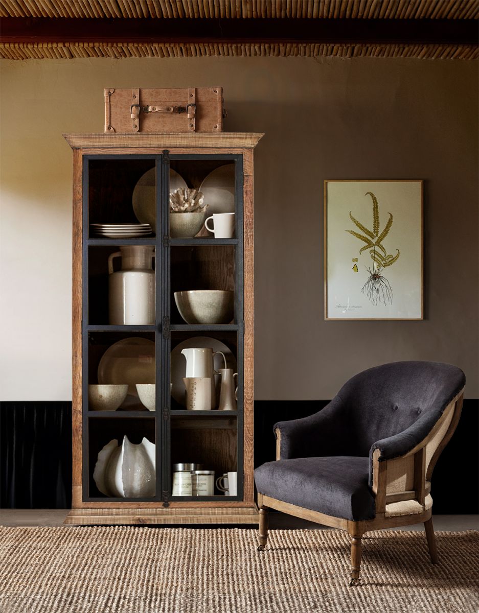 wooden bookcase with glass panel doors 