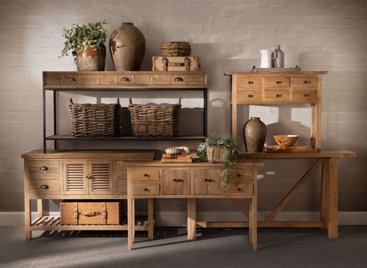 Block & Chisel rectangular reclaimed wood console table with iron legs