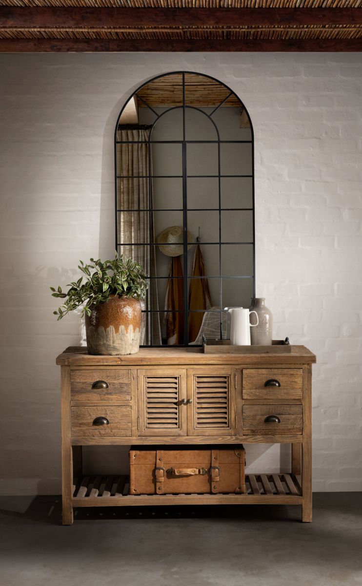 Black arched window pane mirror