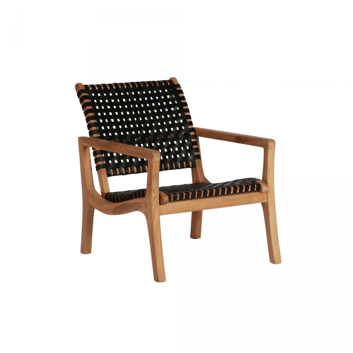 Block and chisel teak and leather armchair 