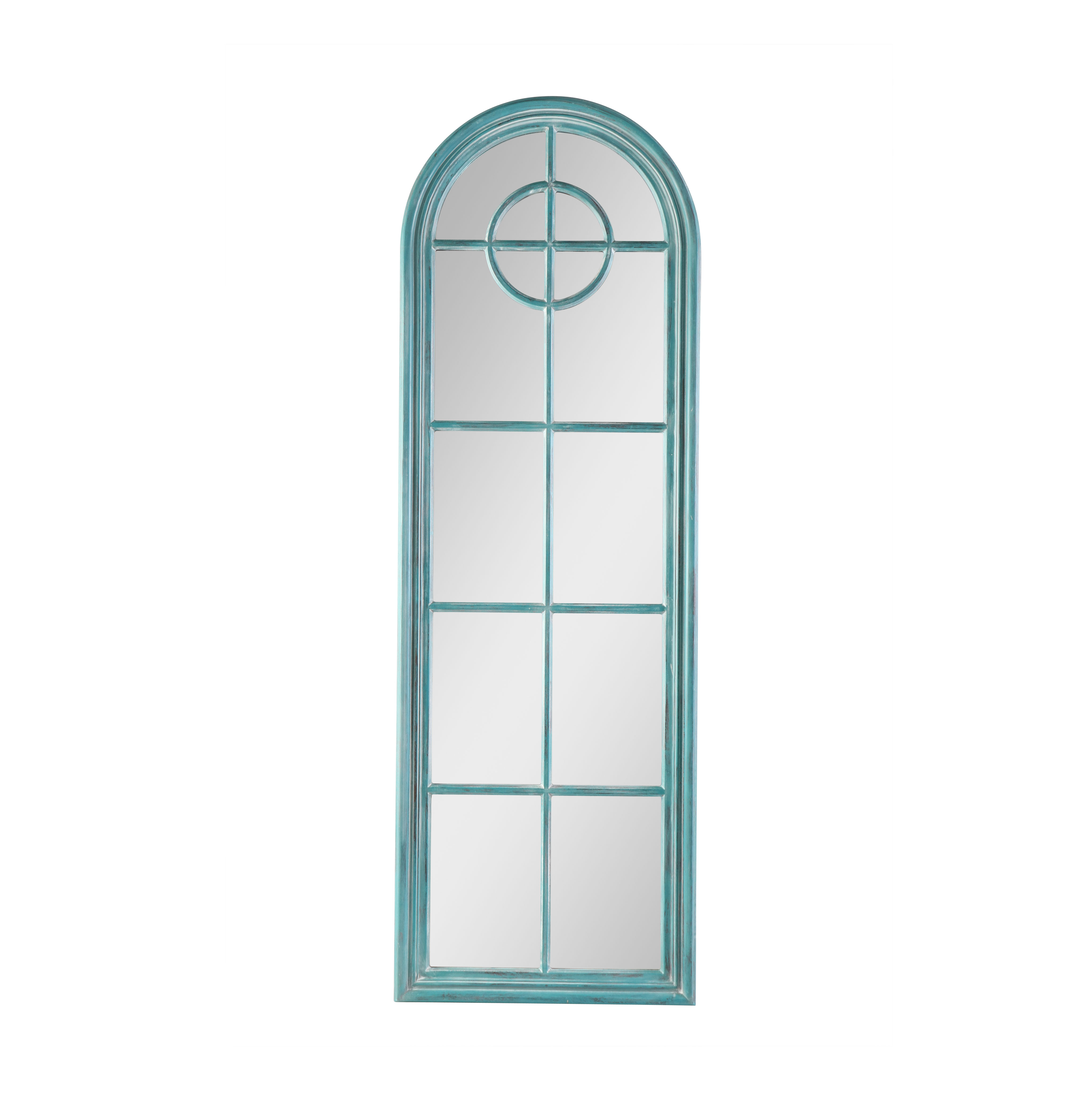 Block & Chisel cathedral style mirror with distressed rusty blue frame