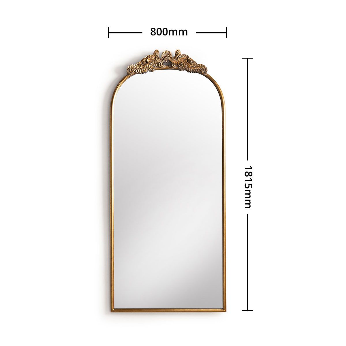 Gold framed mirror with ornate top
