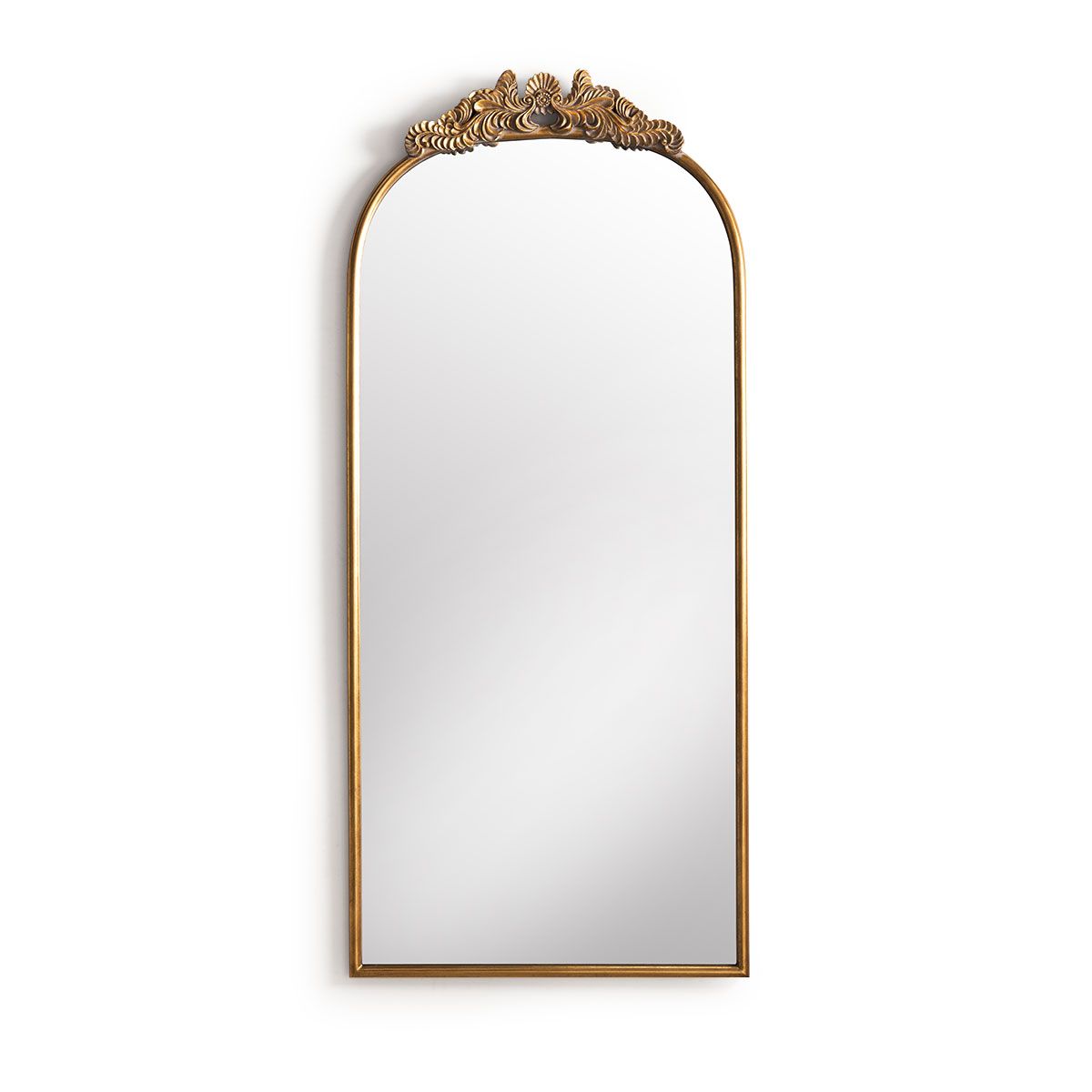 Gold framed mirror with ornate top