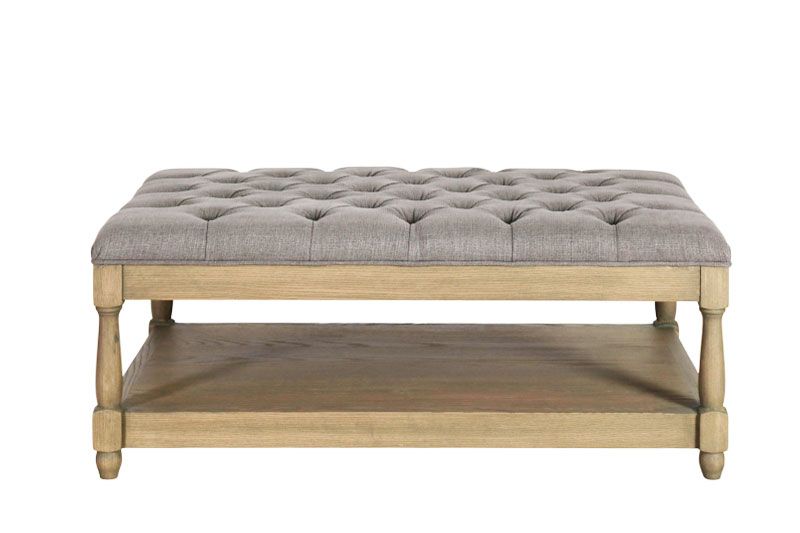 grey deep buttoned ottoman with wooden base Château Collection 