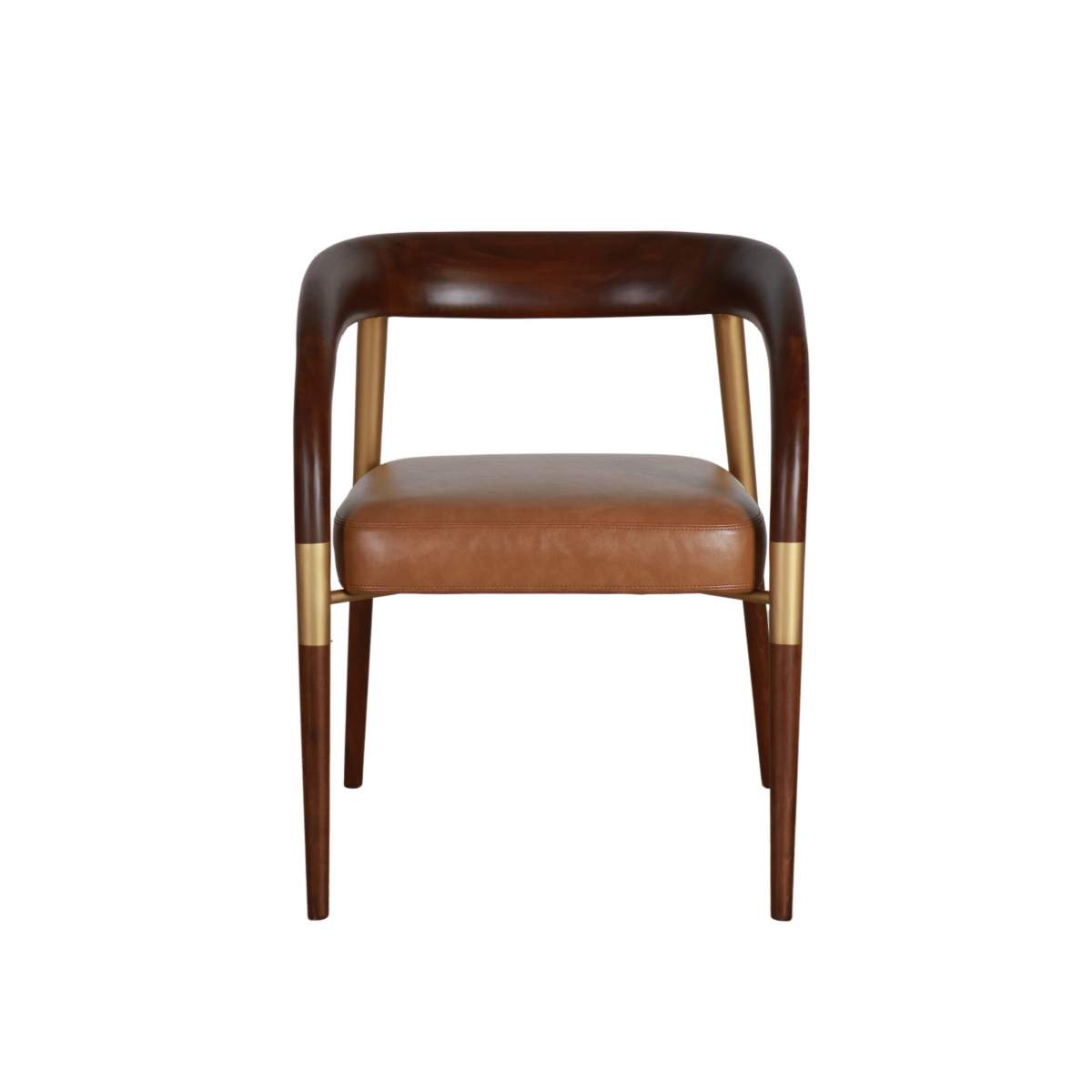 leather and wood tub chair with gold detail
