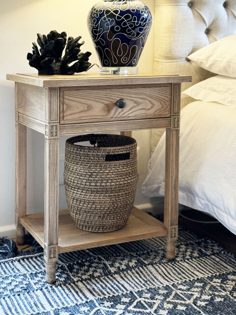 Ashwood bedside table with one drawer and shelf 