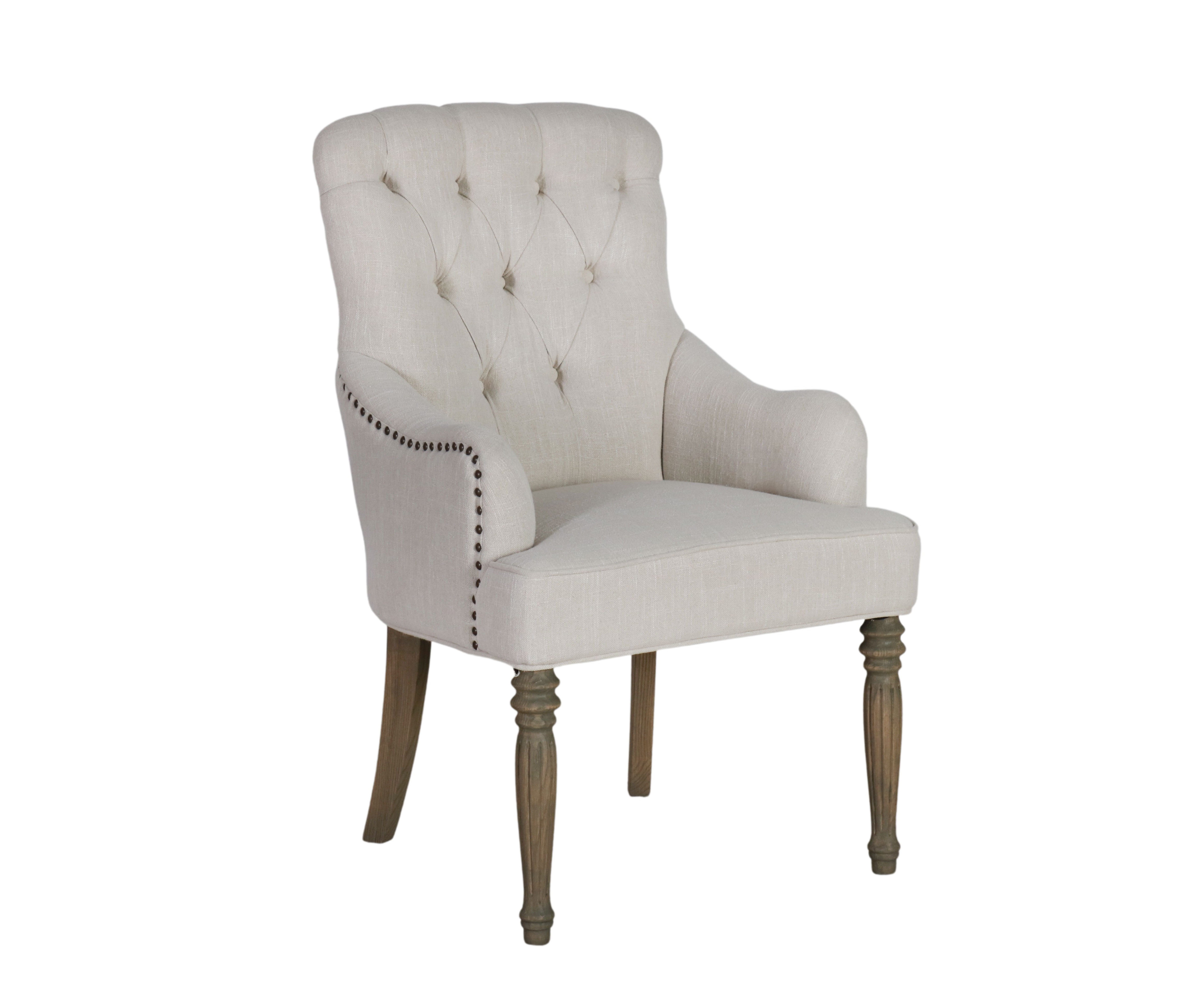 Cream upholstered carver chair with buttoned detail oak legs Château collection