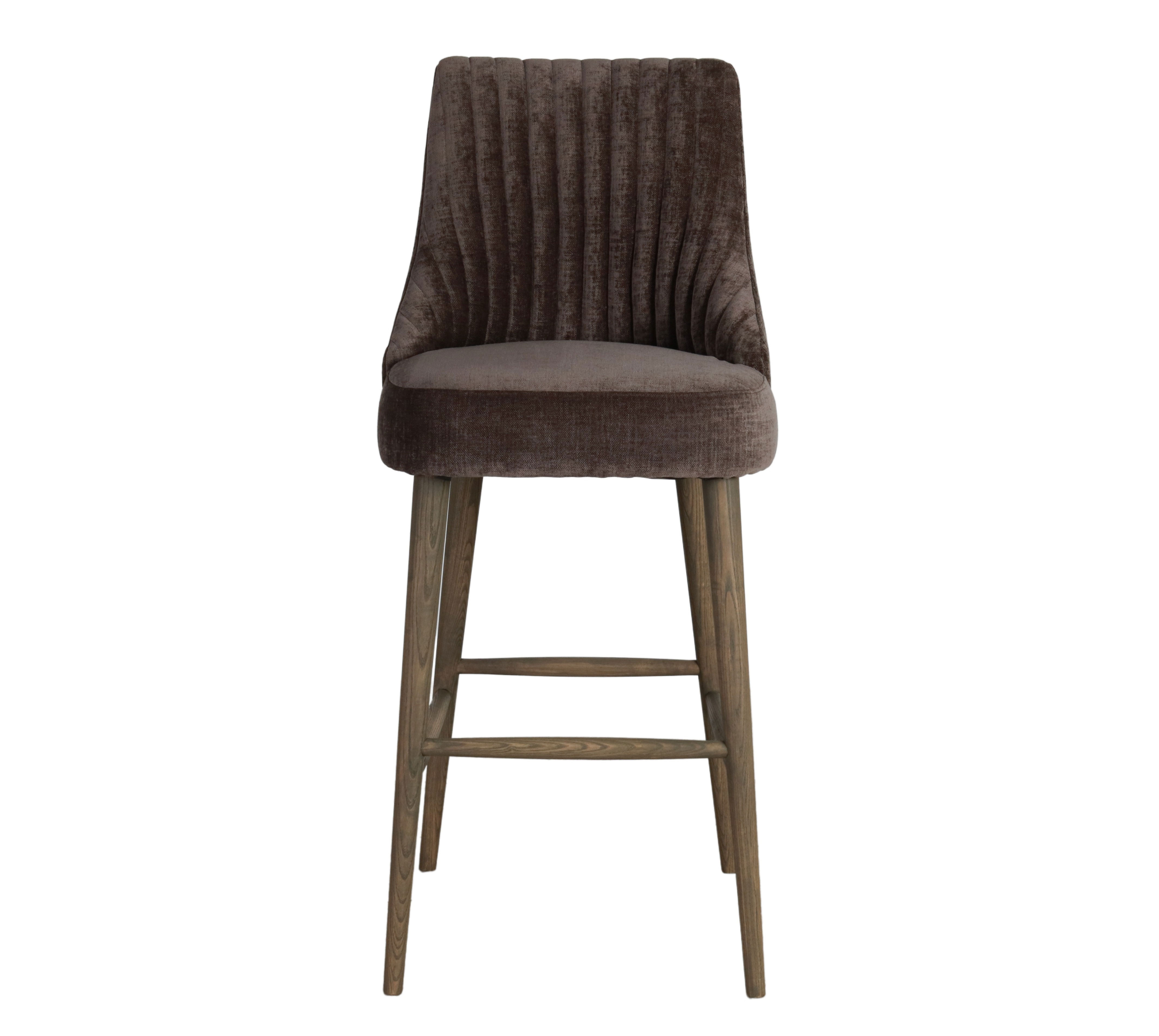 brown upholstered bar chair with oak legs