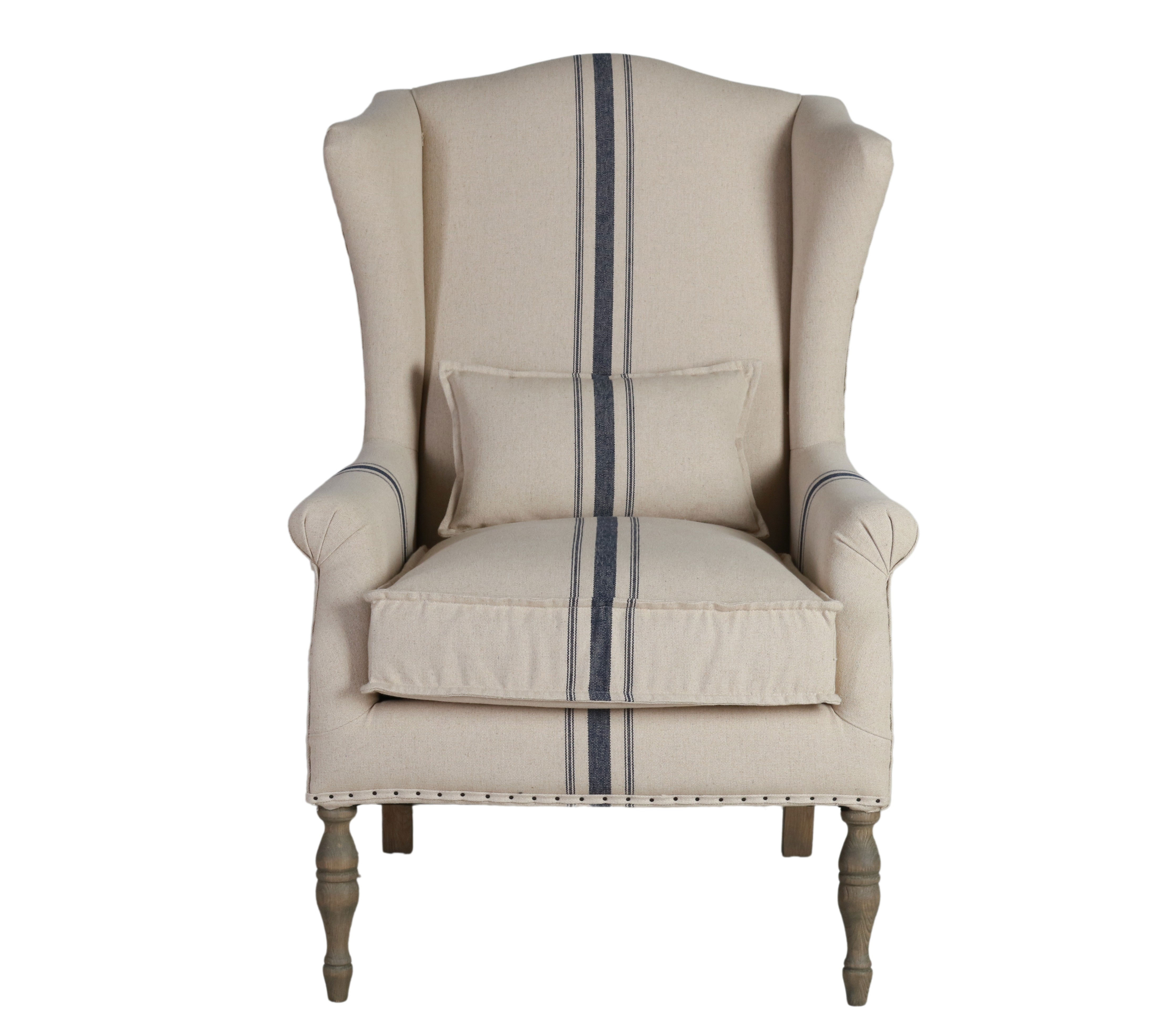 linen upholstered wingback with blue stripe Château Collection