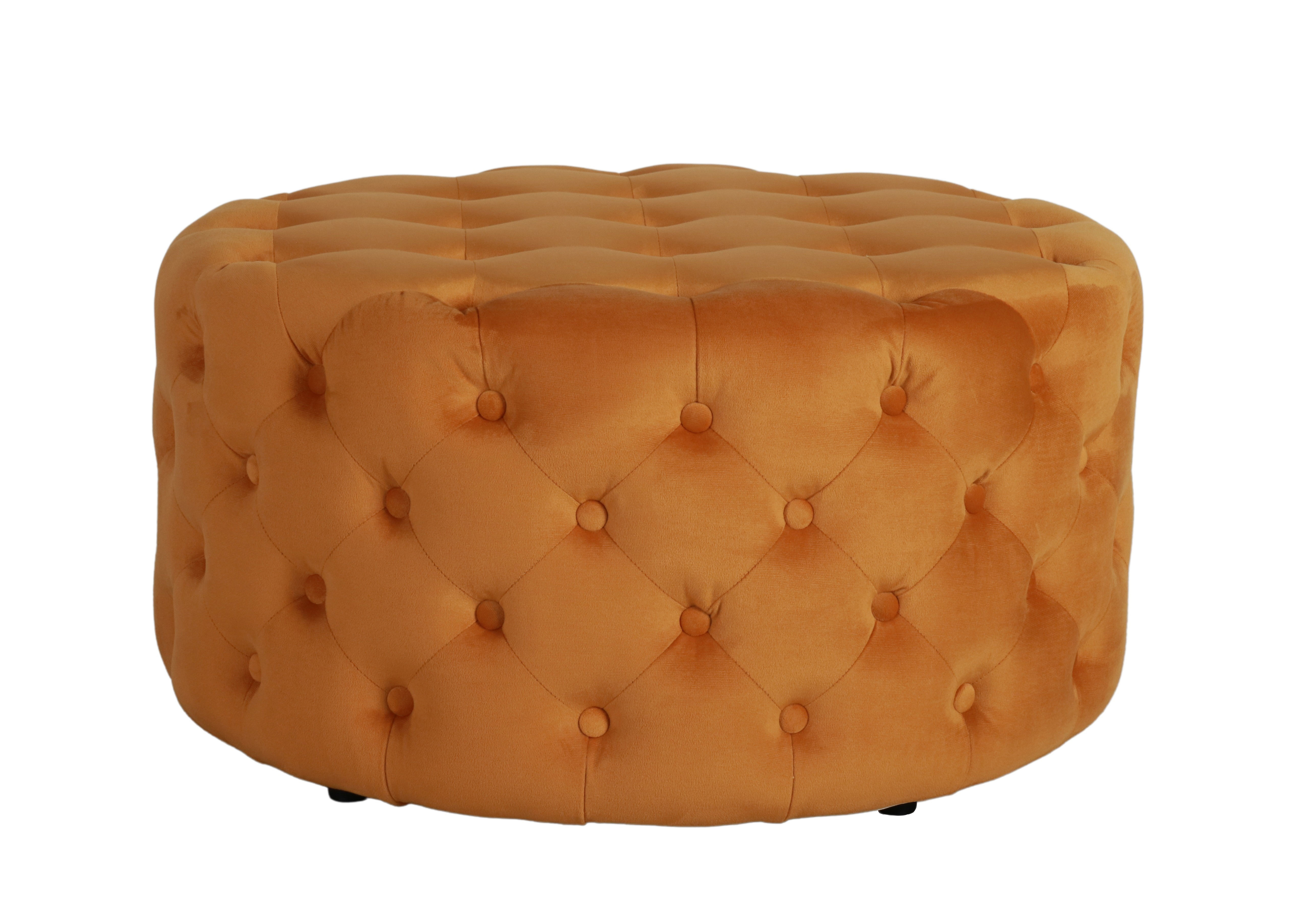 round upholstered ottoman with button detail mustard Château Collection