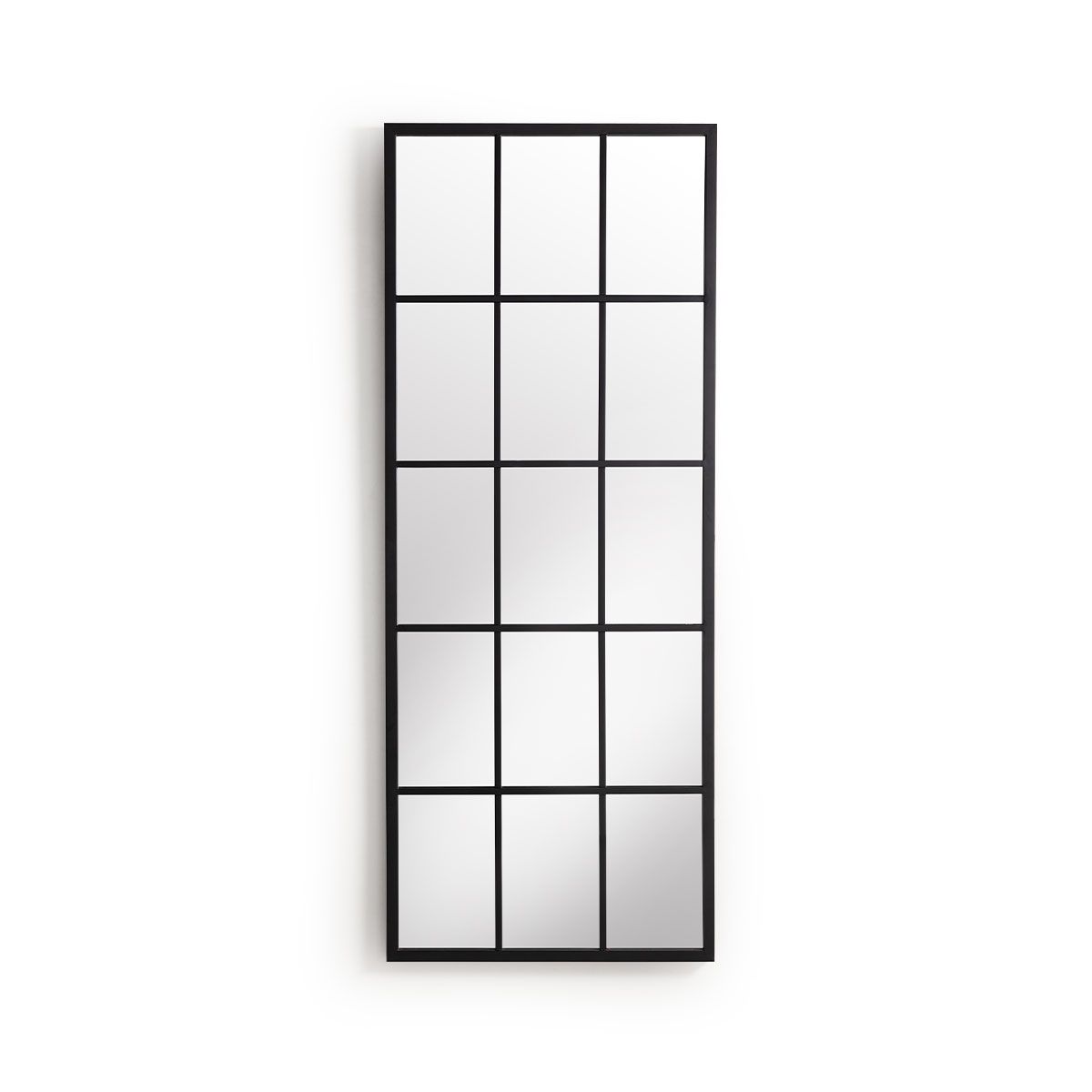 Black metal framed window pane mirror