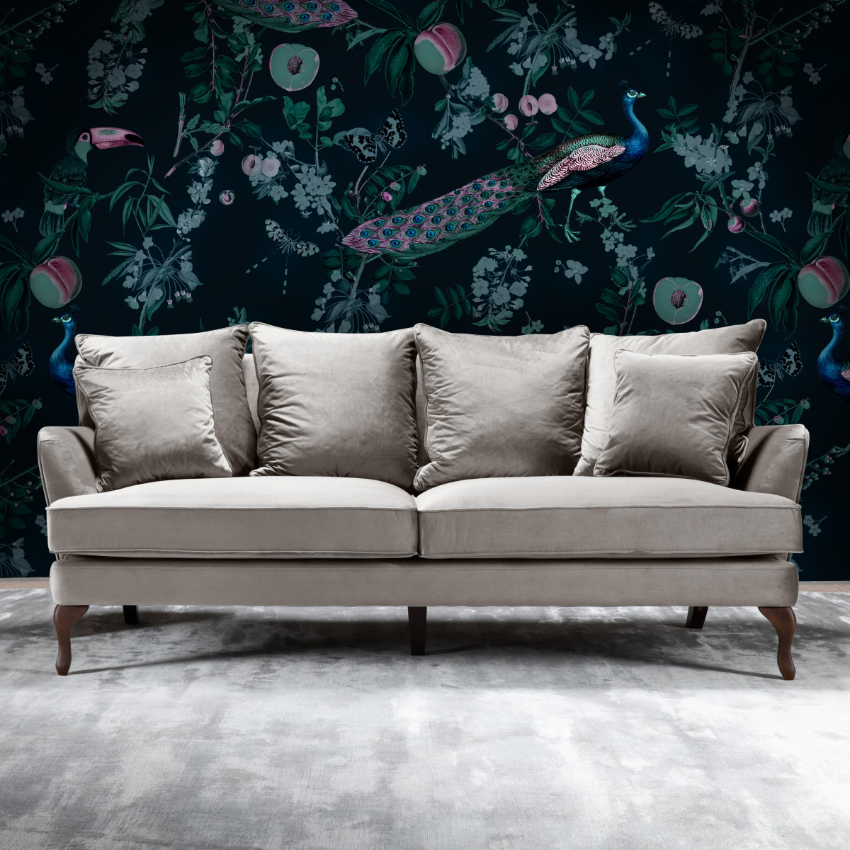 Block and chisel monroe sofa in silver velvet