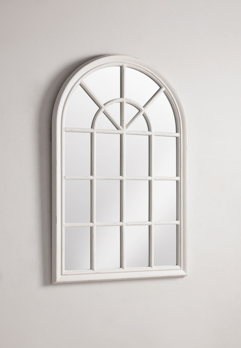 Block & Chisel cathedral styled mirror with white distressed wooden frame
