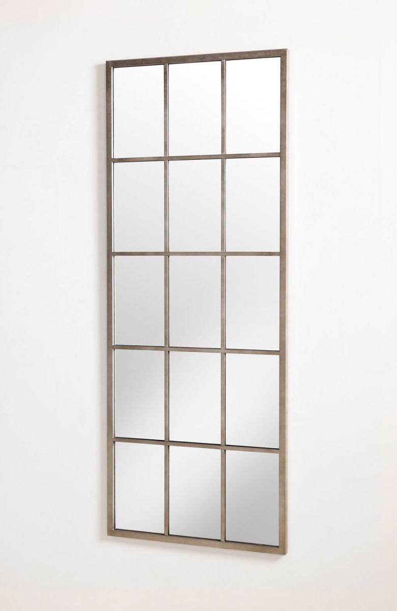 silver metal framed window pane mirror