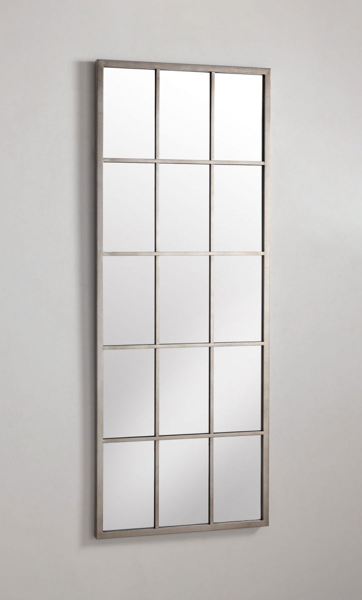 silver metal framed window pane mirror