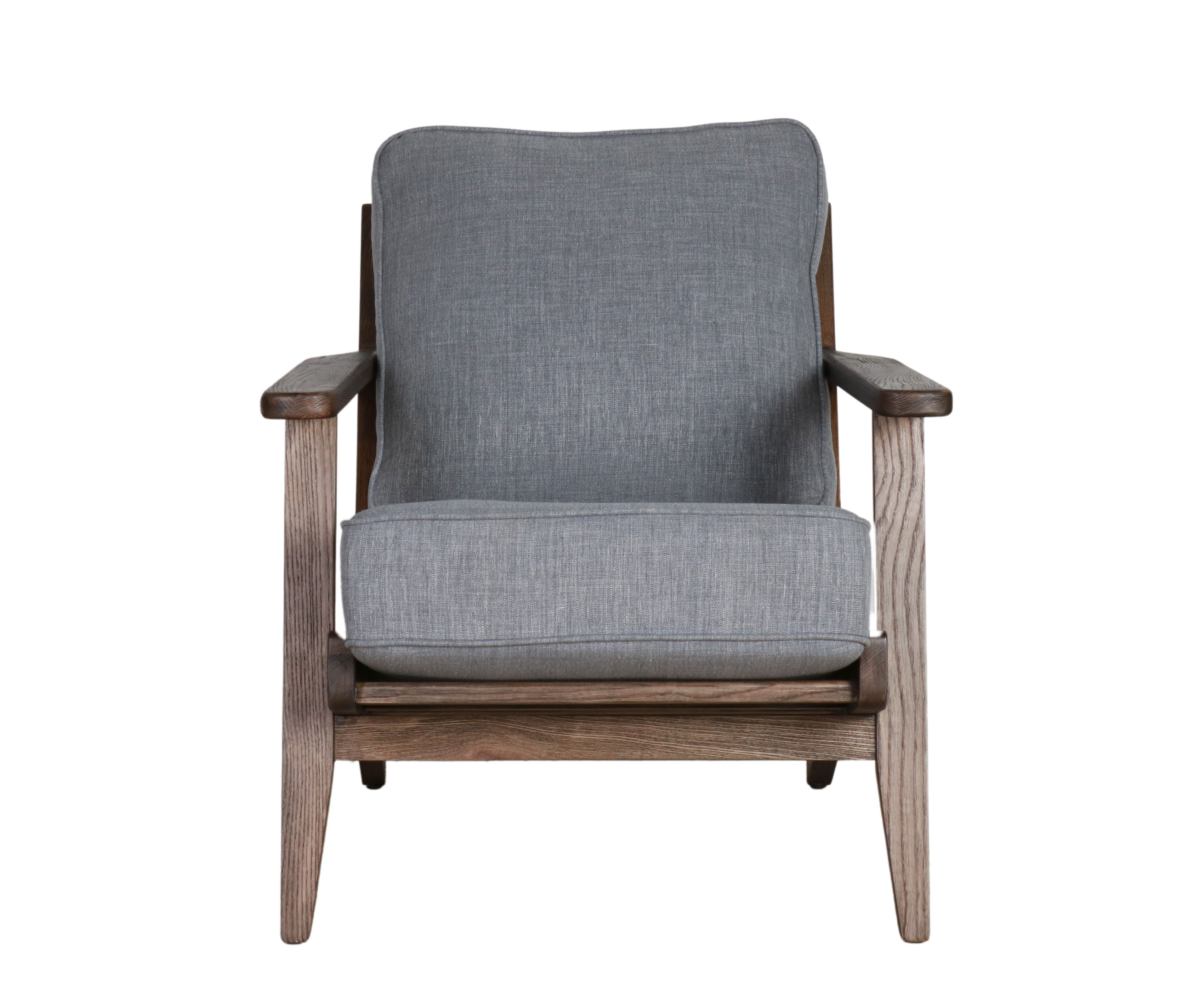 Wooden frame armchair with grey back and seat cushion 