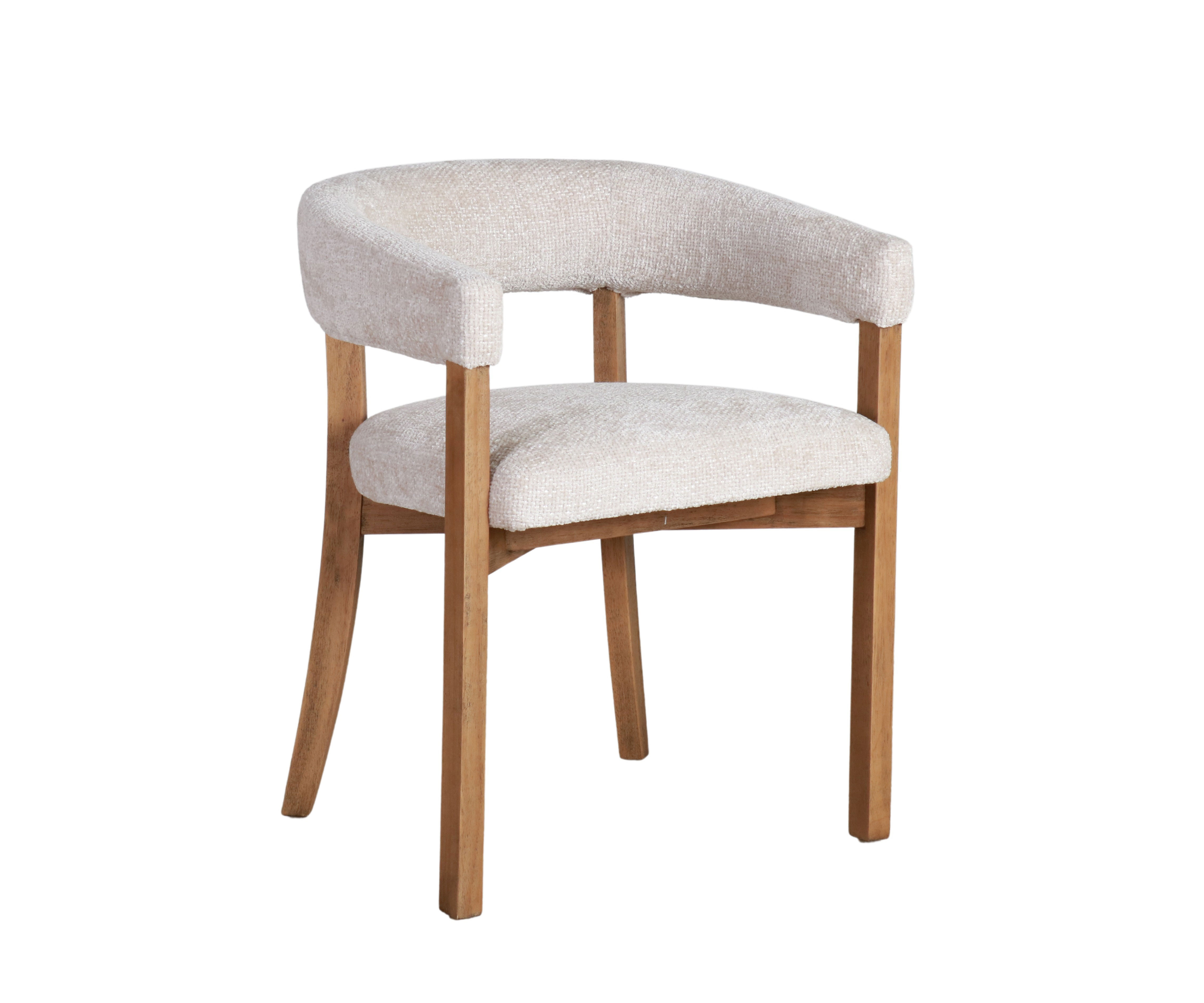 cream upholstered tub chair with wooden frame 
